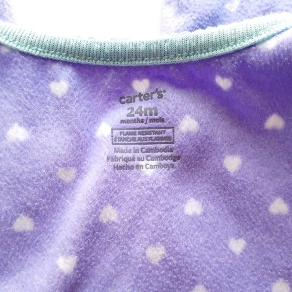 Carter Baby Girl 24M Purple Hearts Owl Footie Baby Fleece Sleeper - Picture 6 of 9